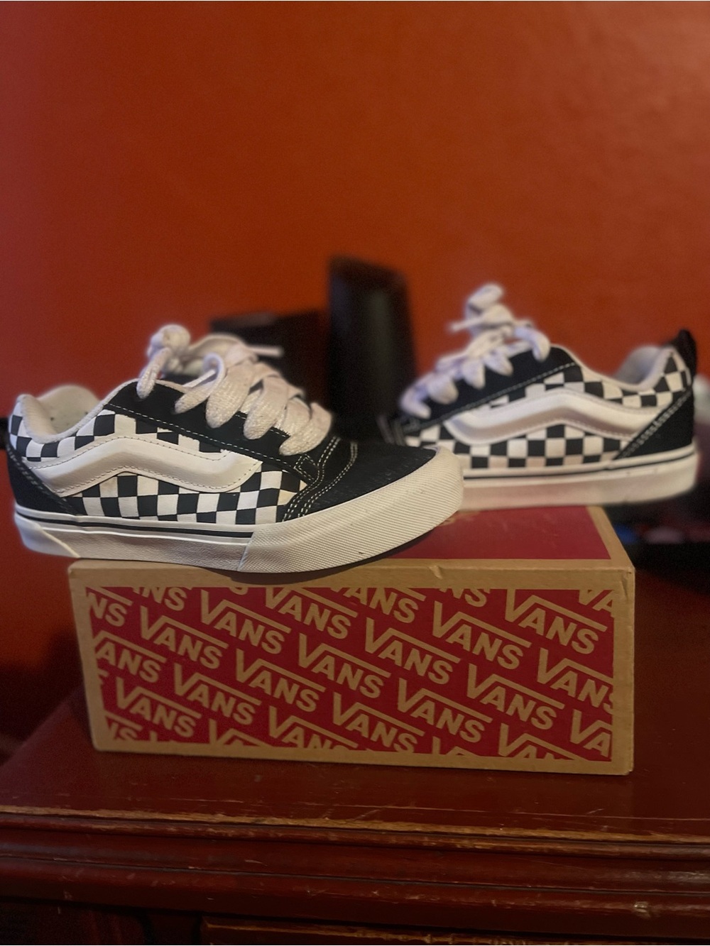 Vans Kids Checkerboard Nu Skool Sneakers - Black & White size 3.5